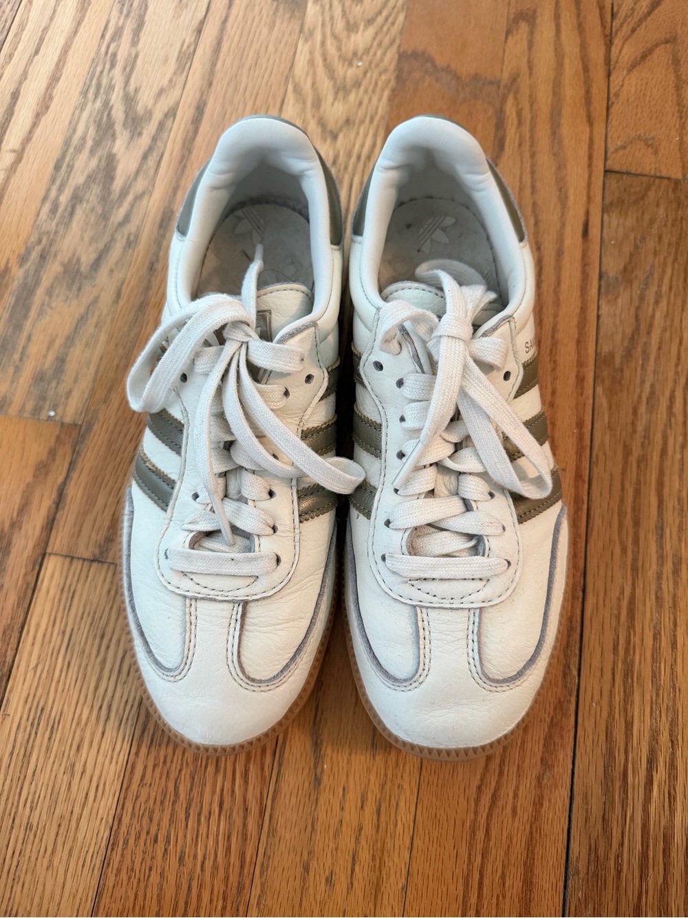adidas White Sneakers with Olive Stripes